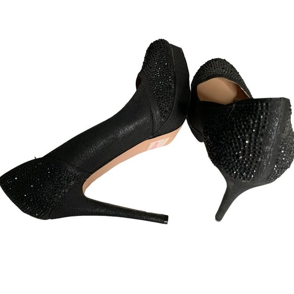 De Blossom Collection Jennifer Platform Heels 10 Black Rhinestones Stilettos - Picture 6 of 8